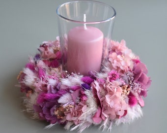 Kranz aus Trockenblumen in pink/rosa, Kerzenkranz, Tischschmuck, Wandschmuck, Trockenblumenkranz