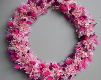 Trockenblumenkranz Türkranz Wandschmuck Boho skandinavischer Style Kranz aus Trockenblumen Magenta/Pink/Rosa