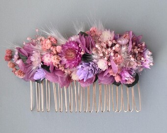 Hair comb gold-colored with hydrangeas and gypsophila, hair accessories, headpiece, dried flowers
