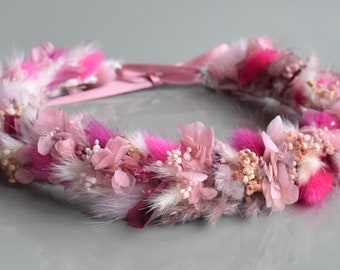 Haarkranz, Kopfkranz, Kopfschmuck aus Trockenblumen , Trockenblumenkranz, Pink