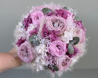 Bridal bouquet of dried flowers with 8 English stabilized roses, dried flower bouquet, durable