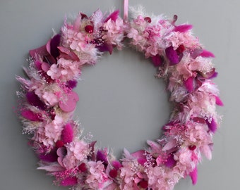 Trockenblumenkranz Türkranz Wandschmuck Boho skandinavischer Style Kranz aus Trockenblumen Magenta