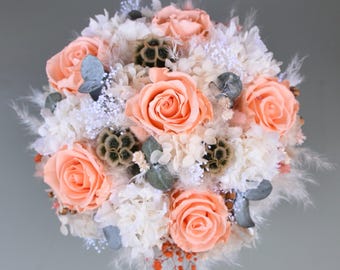 Bridal bouquet made of dried flowers with 6 real stabilized roses, dried flower bouquet, boho style, durable