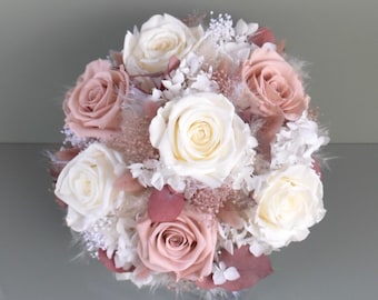 Bridal bouquet of 7 stabilized roses and dried flowers, dried flower bouquet, boho style, vintage