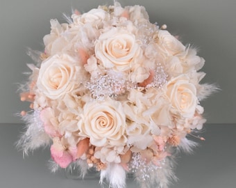 Bridal bouquet of dried flowers with 6 stabilized roses, dried flower bouquet, boho style