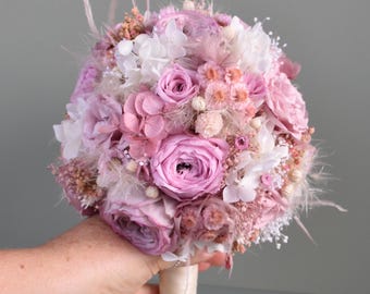 Bridal bouquet of dried flowers with stabilized roses, dried flower bouquet, durable