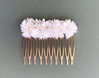 Hair comb with dried flowers/white flowers (Glixia)