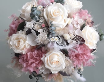 Brautstrauß aus Trockenblumen mit 6 stabilisierten Rosen. Trockenblumenstrauß, Boho Style, Vintage