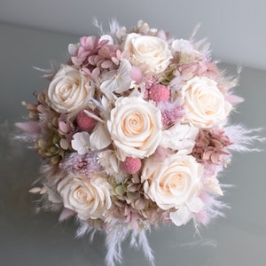Bridal bouquet of dried flowers with 6 stabilized roses, dried flower bouquet, boho style, vintage