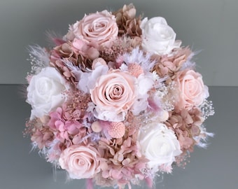 Bridal bouquet of 7 stabilized roses and dried flowers, dried flower bouquet, boho style, vintage