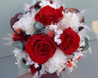 Ramo de novia hecho de flores secas con 3 rosas grandes preservadas / ramo de flores secas