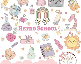 Retro School Clipart, groovy school clipart, school, back to school, teacher clipart, education clipart