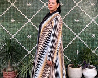 Vestido largo tipo kimono abaya de punto amarillo Chamsa