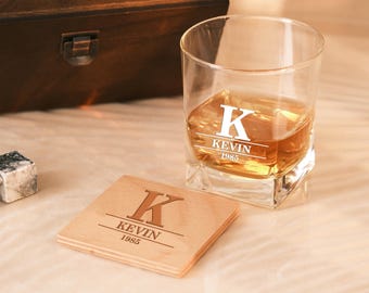Personalized Whiskey Decanter Set: Engraved Glassware, Wooden Box