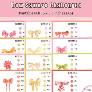 Bow Savings Challenge Printable - A6 Minimalist Low Income Savings Challenge Bundle - A6 Cash Stuffing Savings Goals Tracker - PDF