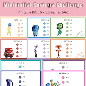 Mini wyzwanie oszczędnościowe - Pakiet wyzwań oszczędnościowych Minimalist Emotions - Oszczędności dla osób o niskich dochodach - Pasuje do koperty na gotówkę A6 - Zestaw 10 sztuk - PDF
