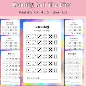 Monthly Roll the Dice Savings Challenge 12 Month Roll The Dice Challenge Roll The Dice Game Cash Envelopes PDF