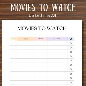 Movies to Watch List Printable Movie Night Schedule Movie - Etsy