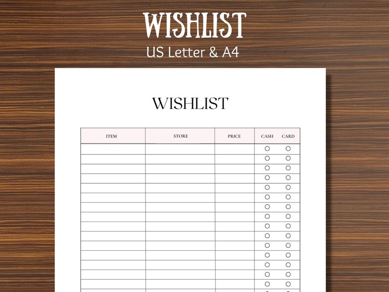 Printable Wishlist Shopping List Template Favourite Things List Gift Printable Wishlist Shopping List Template Favourite Things List Gift