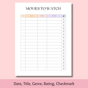 Movies to Watch List Printable Movie Night Schedule Movie Lover List ...