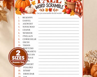 Sopa de letras de otoño para imprimir, juego de palabras de otoño para niños, adultos y personas mayores, actividad para fiestas de Acción de Gracias, juego de otoño para el aula, descarga instantánea.