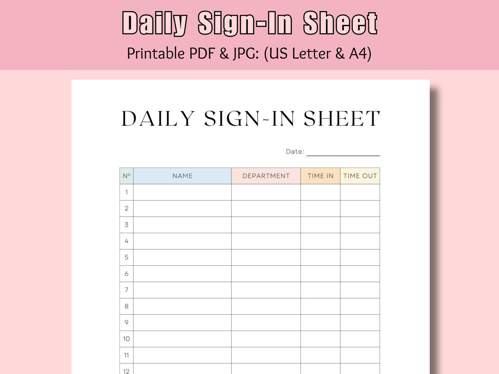 Daily Sign-in Sheet Printable Employee Timesheet Log Book Time ...