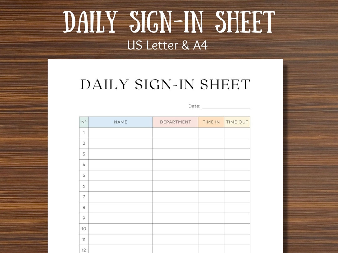 Daily Sign-in Sheet Printable Employee Timesheet Log Book Time ...