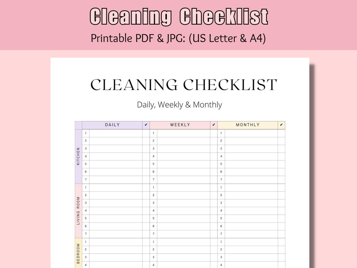 Printable House Cleaning Deep Cleaning Checklist Cleaning Schedule ...
