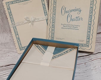 Vintage Warner Press Charming Chatter Religious Scalloped Stationery, Sheets, and Envelopes