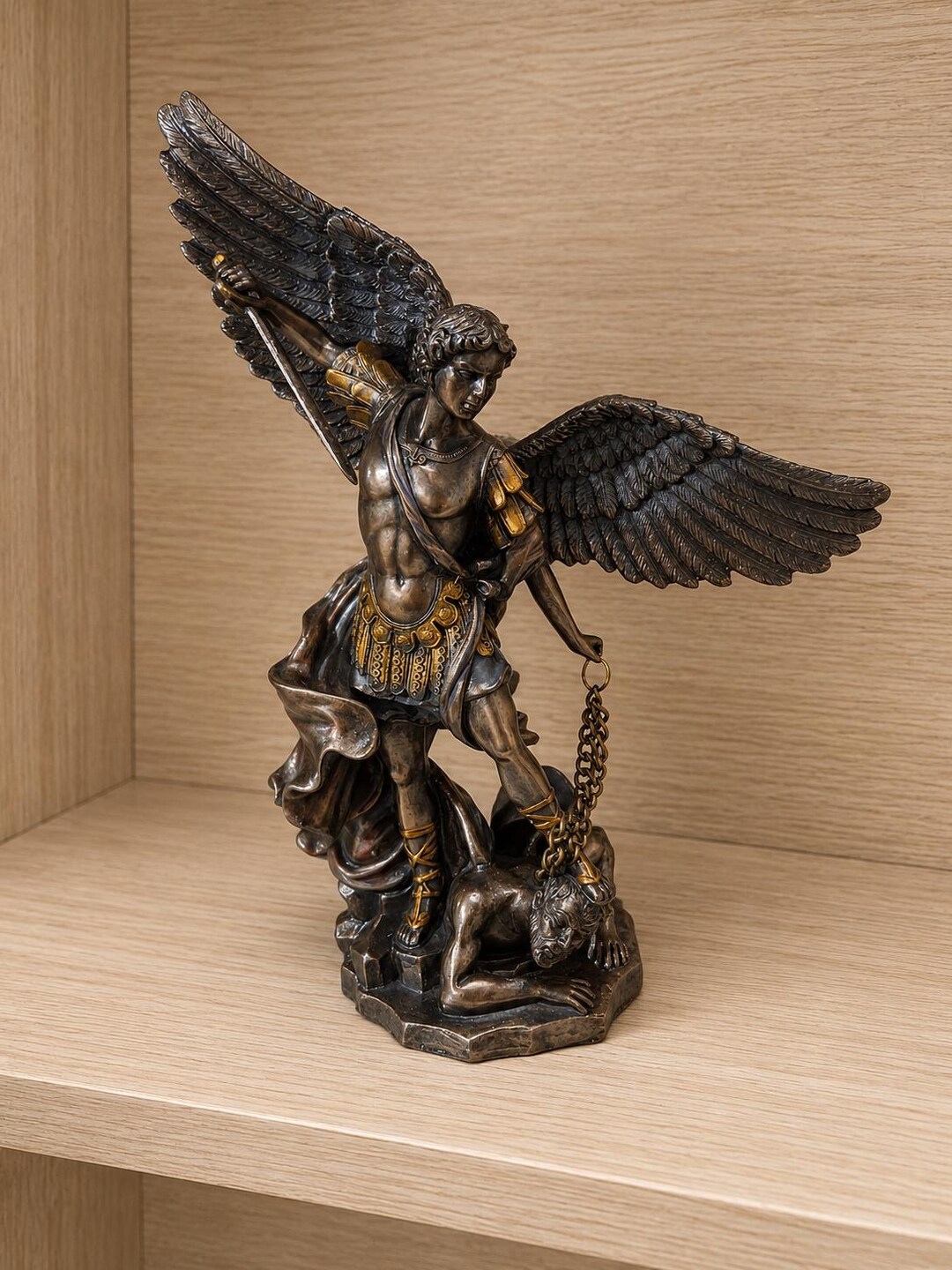 Archangel Michael Battling the Devil Bronze Tone Figurine - Etsy
