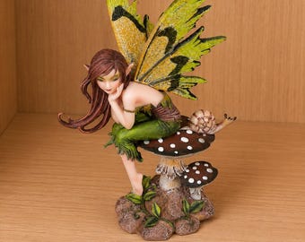 Toadstool Fairy with Snail Companion Fantasy Figurine
