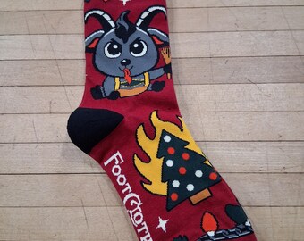 Baby Krampus Holiday Crew Socks — Red Black Christmas Novelty