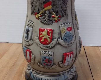 Deutschland Federal Eagle Beer Stein – 8.5&quot; Ceramic with 16 German State Crests