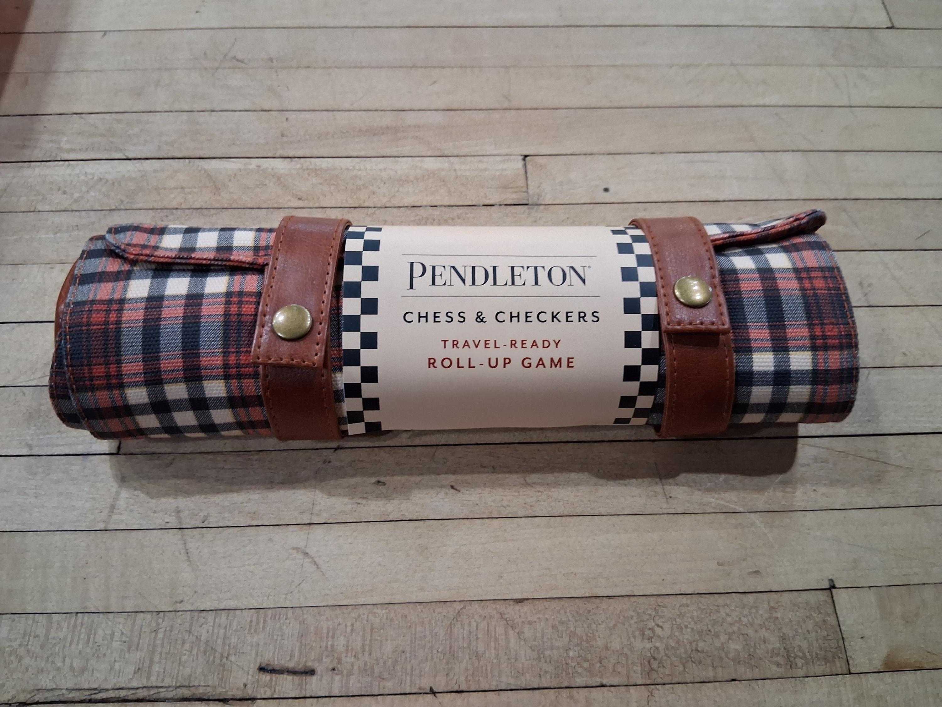 Jeu D'échecs Et Dames Pendleton – Plateau En Toile, Rouleau, Sac En Simili Cuir, Idéal Pour Voyage Et Camping