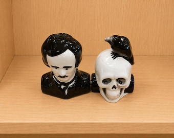Edgar Allan Poe Raven and Skull Salt and Pepper Shaker Set