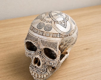 Viking Engraved Skull Norse Mythology Decor Resin Display Piece