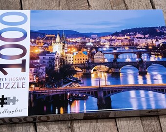 Prague Cityscape 1000-Piece Puzzle – Glowing River View, 27x21.5in