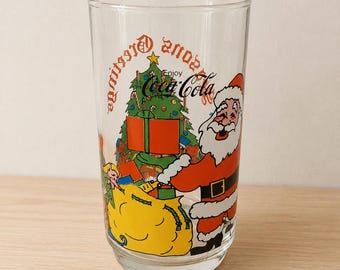 Coca-Cola Seasons Greetings Santa Glass 1982 McCrory Stores 100th Anniversary