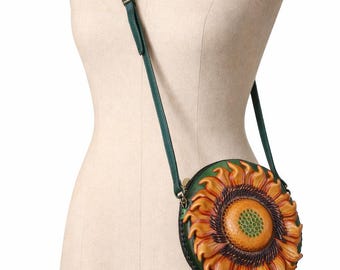 Sunflower Crossbody Purse Leather Zipper Bag