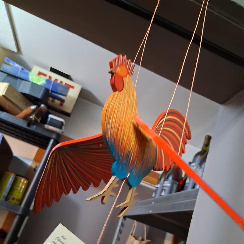 Rooster String Handmade Wooden Rooster Hanging Mobile - Etsy