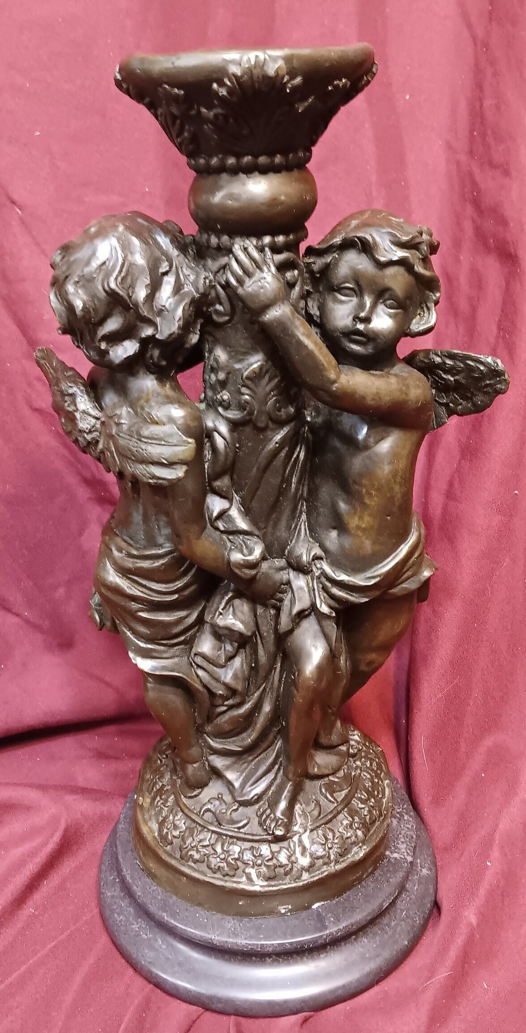 002 Vintage Bronze Sculpture Twin Angel Cherub Candle Holder Etsy