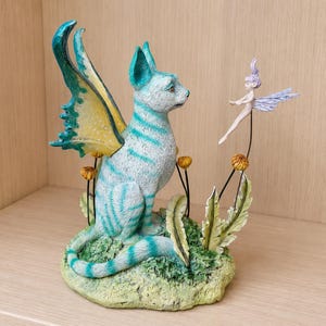 Winged Cat Fairy & Pixie Figurine Resin Fantasy Woodland Sculpture