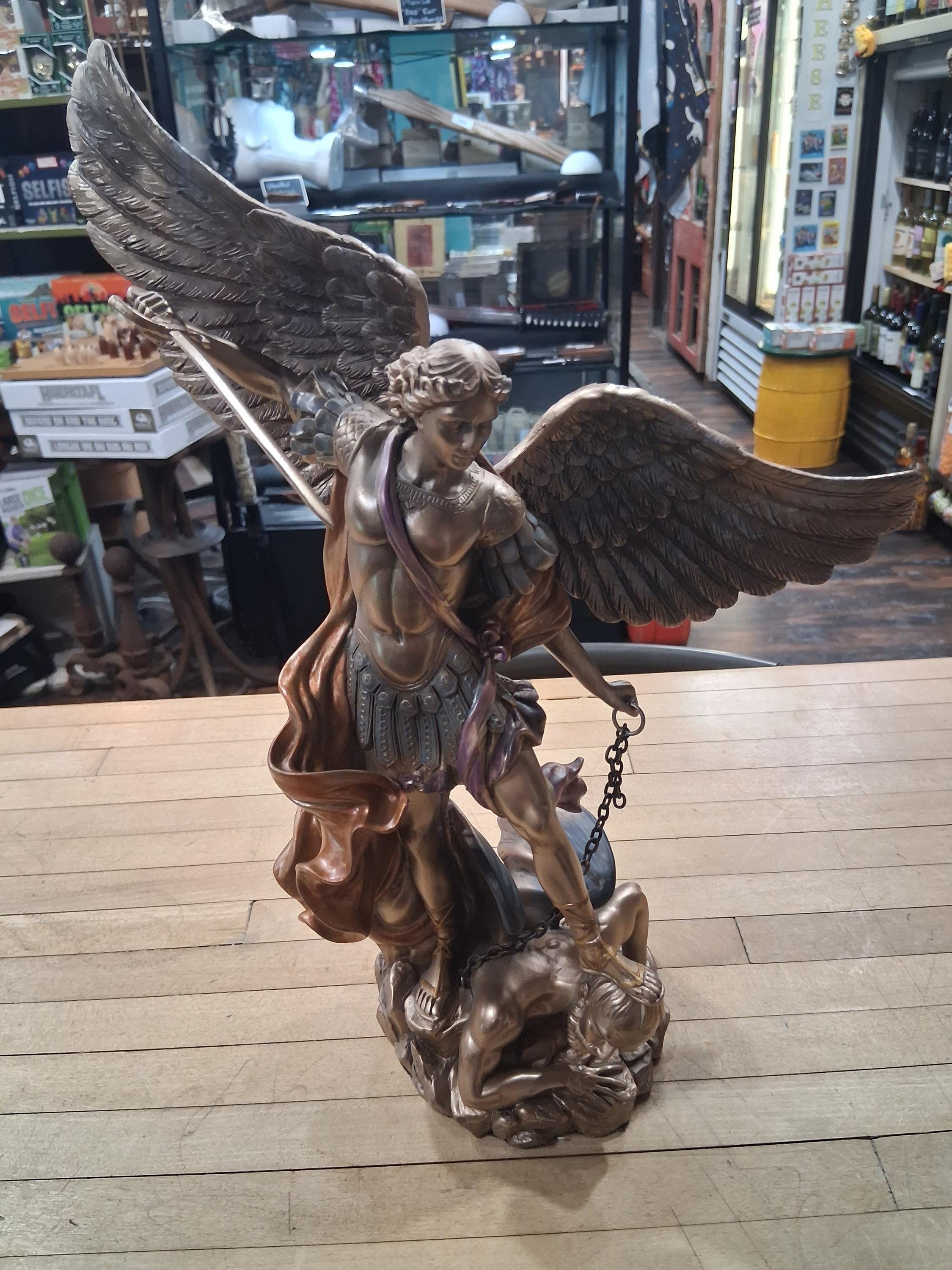 Archangel Michael Battling the Devil Bronze Tone Figurine - Etsy