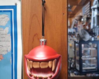 Red Monster Ball Ornament – Fanged Horror-Themed Hanging Décor