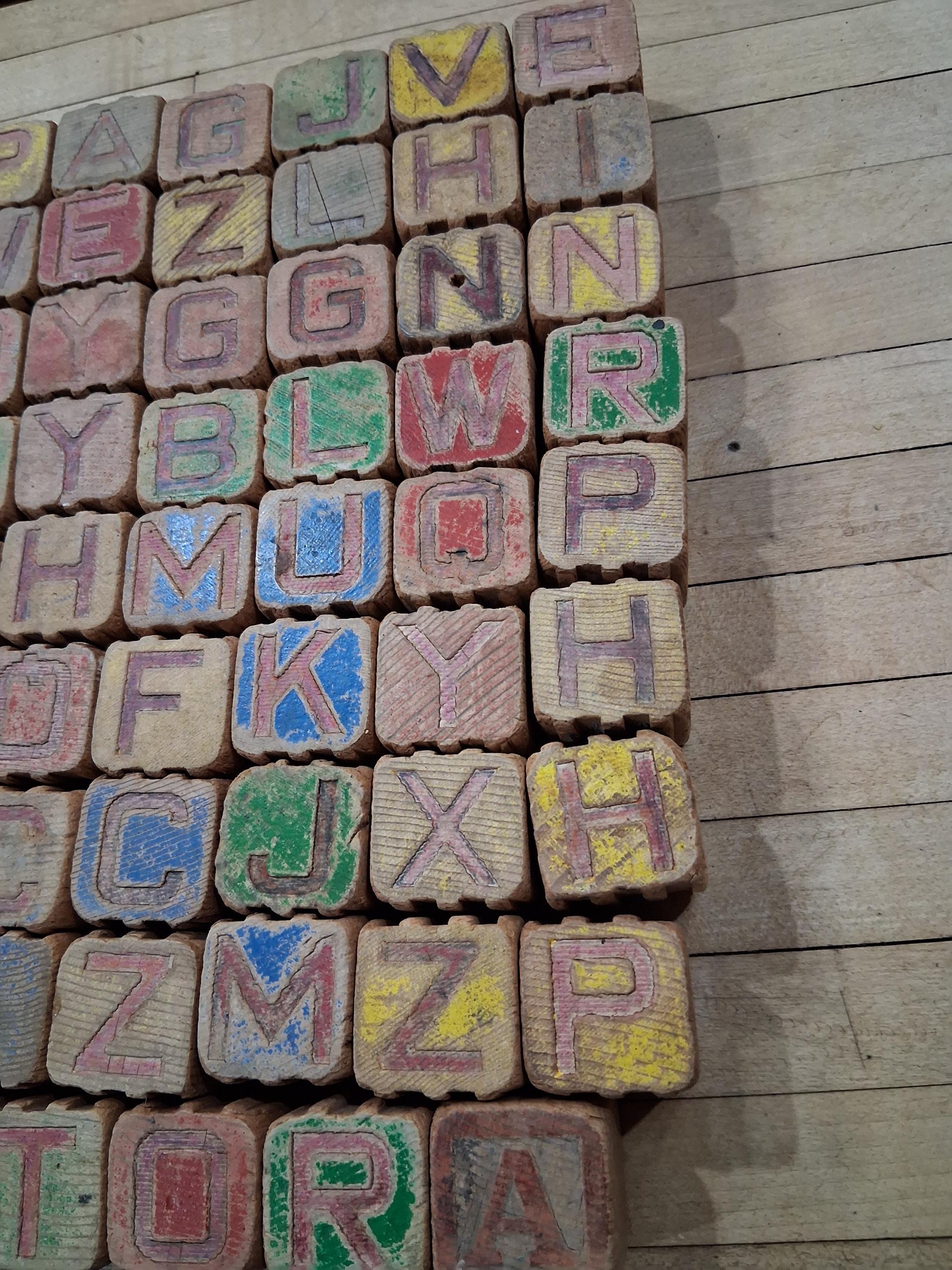 Vintage Wooden Alphabet and Picture Blocks Set 53 Pieces Hand Painted ...