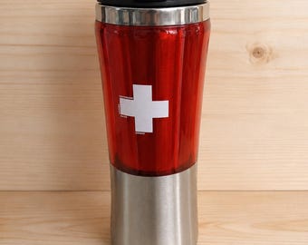 Switzerland Flag Insulated Travel Mug Stainless Steel Coffee Tumbler Red Cup