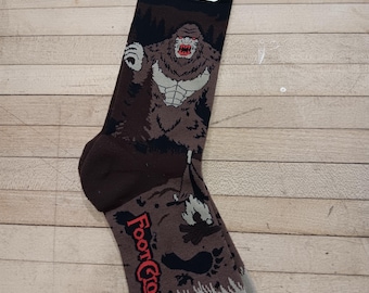 Bigfoot Cryptid Crew Socks Brown Black New Adult