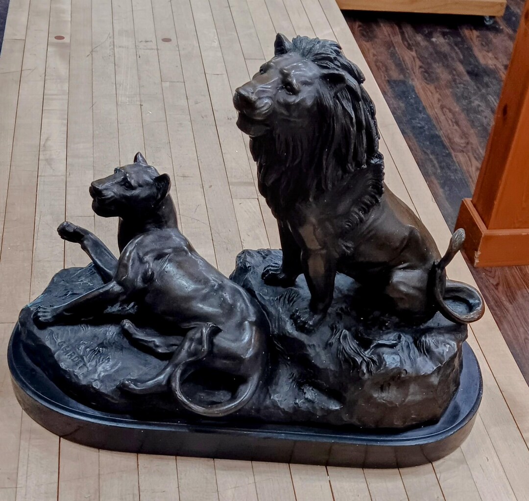 Vintage Cast Bronze Lion and Lioness Statue on Marble Base - Etsy