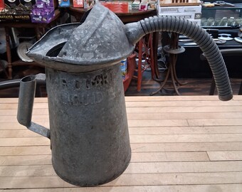 4 Quart Galvanized Oil Can Flexible Spout Industrial Utility Vintage