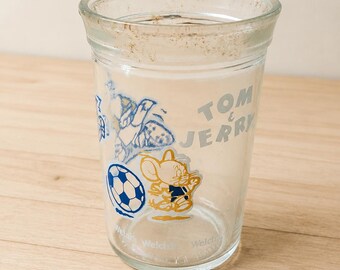 Tom & Jerry Soccer Welch's Jelly Jar Glass 1991 Cartoon Collectible Tumbler